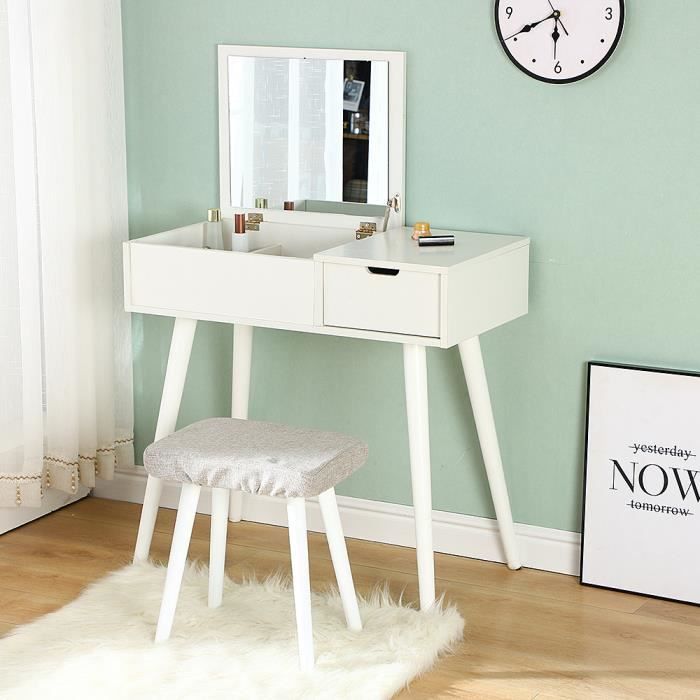 Table De Maquillage Coiffeuse Avec 1 Tiroir 1 Tabouret Pour