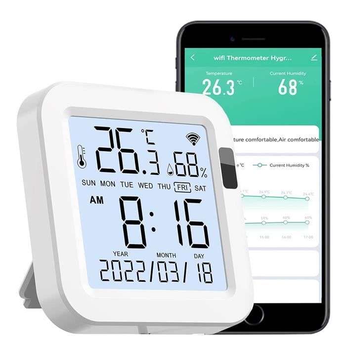Moniteur de température d'humidité WiFi : capteur intelligent de température  et d'humidité avec écran LCD, avec lumière à indu[136] - Cdiscount