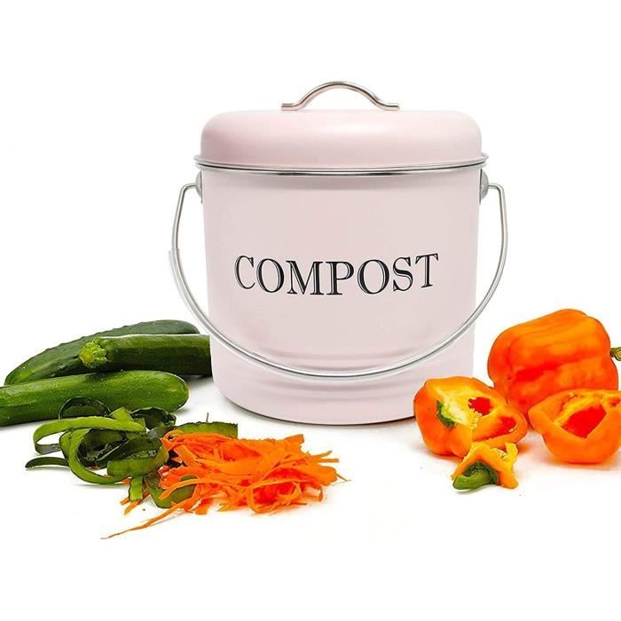 Seau à Compost De Cuisine 3,5 Litres - Avec Filtre à Charbon Actif, Couvercle Aéré, Anse, Crème