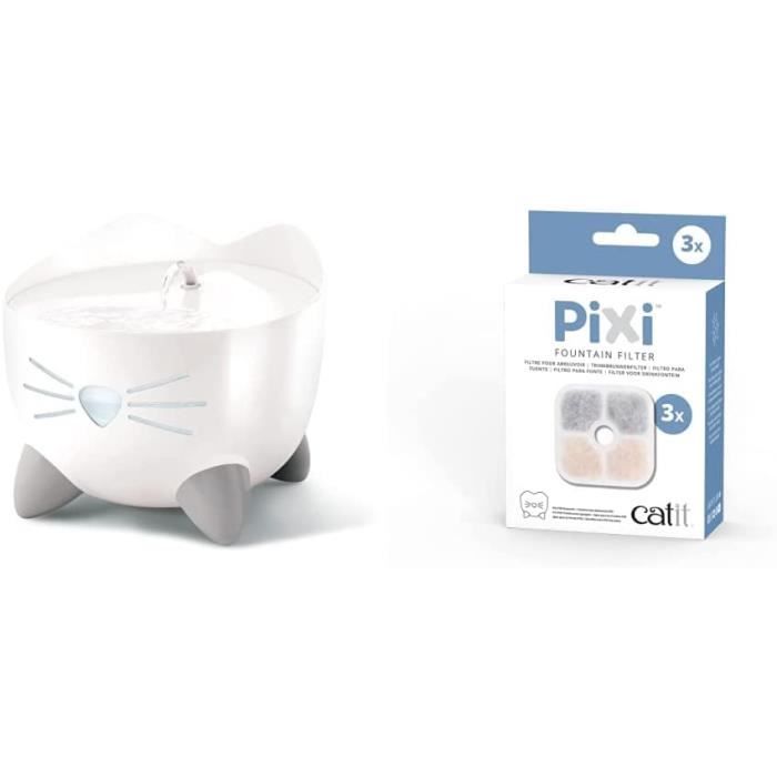 WEYECatit Pixi Fontaine à Eau pour Chat 2,5 L Blanc & Pixi Lot de 3 filtres de Rechange pour