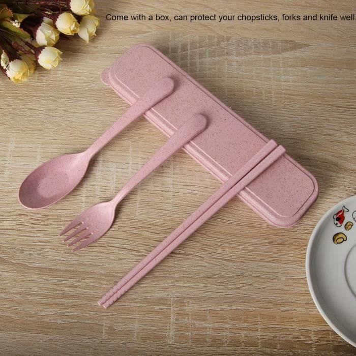 3 Pi/èces//Set Couverts Des Enfants Cuill/ère Baguettes Fourchette en Acier Inoxydable Enfants Formation Vaisselle Kit Ustensile avec Bo/îte de Rangement pour Voyage Camping Randonn/ée Pink