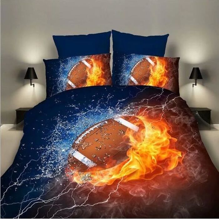 Parure De Lit 3D Football Pour Enfant - Housse De Couette 200x200 Cm + Taies D'oreiller, Microfibre Douce, Toutes Saisons