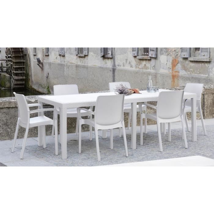 Dmora Table dextérieur Roma Table à manger rectangulaire extensible Table de jardin extensible effet rotin 150x90h72 cm Blanc