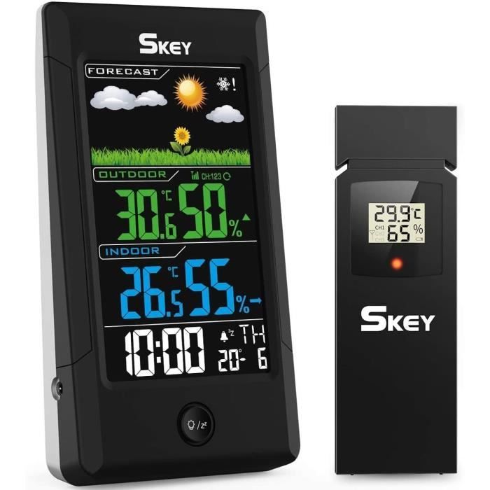 KETOTEK Station Meteo Sans Fil Avec Capteu Interieur Exterieur Thermometre Hygromètre Barometre Avec Prévisions Météo, Réveil, Affichage De L'heure