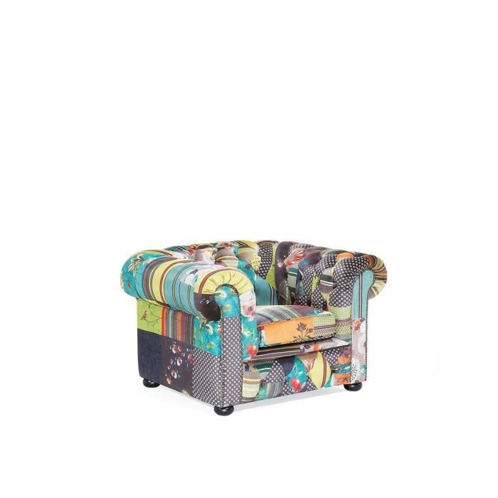 Beliani - Fauteuil patchwork en tissu jaune CHESTERFIELD