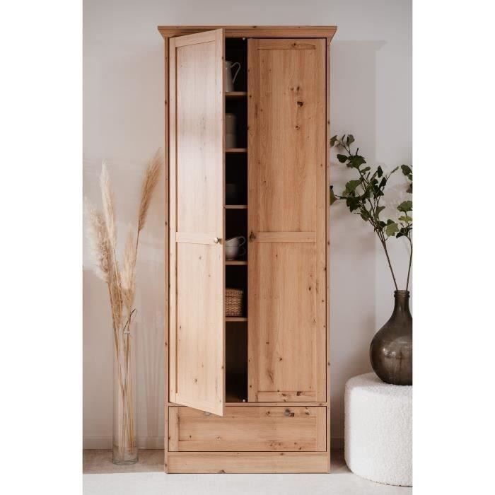 Armoire - Landwood - Décor chêne artisan - 2 Portes - 1 Tiroir - L80 x P39 x H200 cm