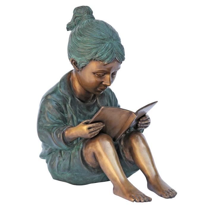 Design toscano fille pose livre de lecture jardin statue ornement