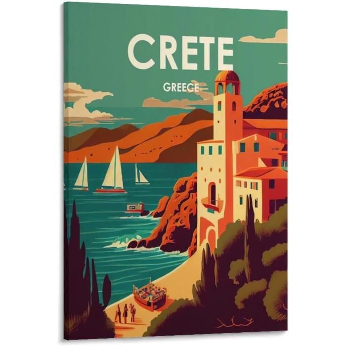 Poster Vintage Crète - Décoration Murale Voyage En Toile 20x30 Cm - Affiche Rétro Pour Salon, Chambre Ou Bureau