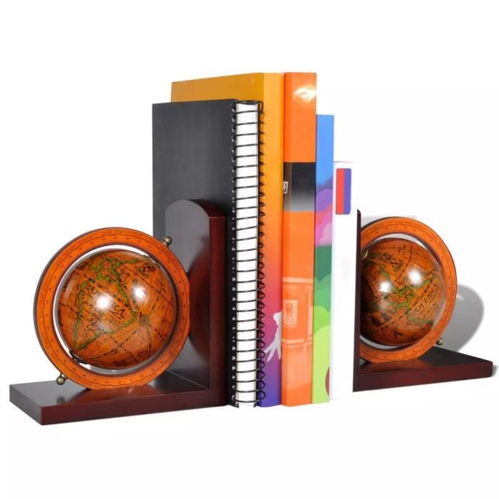 Serre-livre mappemonde aluminium doré 15x12x14cm - La Grande Prairie