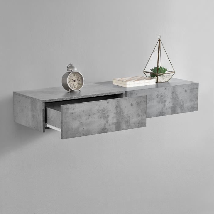 [en.casa]®  2 étagères murales pour chambre à coucher avec 2 tiroirs -  béton - 46x30x15cm