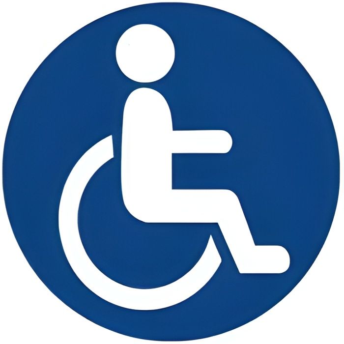 Autocollant logo Handicapé rond fond bleu Hancicap Handicaped Mobilité réduite stickers adhésif Taille : 12 cm