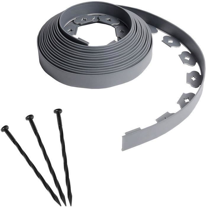 Bordure De Jardin Flexible 10m X 5cm - 30 Piquets Inclus, Plastique PE, Noir/Gris/Marron