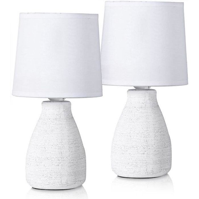 BRUBAKER - Lampe de table/de chevet - Lot de 2 - Design scandinave/moderne - Hauteur 28 cm - Pied en Céramique