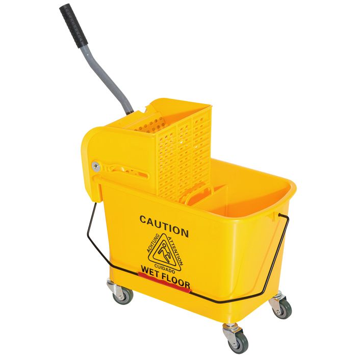 Chariot de nettoyage lavage - HOMCOM - seau ménage 20 L essoreur séparateur eau sale propre - PP - 60x27x705cm - jaune