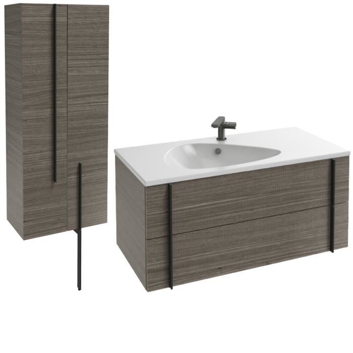 meuble lavabo simple vasque 100 cm jacob delafon nouvelle vague chene tranché + colonne de salle de bain 2 portes