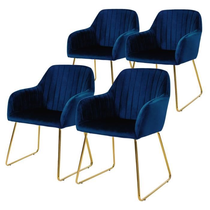 ML-Design Chaise de salle à manger set de 4, assise en velours, bleu, Chaise de salon avec dossier et accoudoirs, Chaise de cuisine