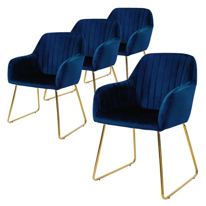 ML-Design Chaise de salle à manger set de 4 assise en velours bleu Chaise de salon avec dossier et accoudoirs Chaise de cuisine