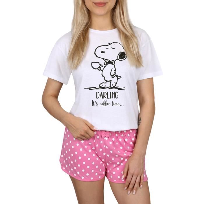 Pyjama fille blanc et rose Snoopy Manches courtes Doux et confortable