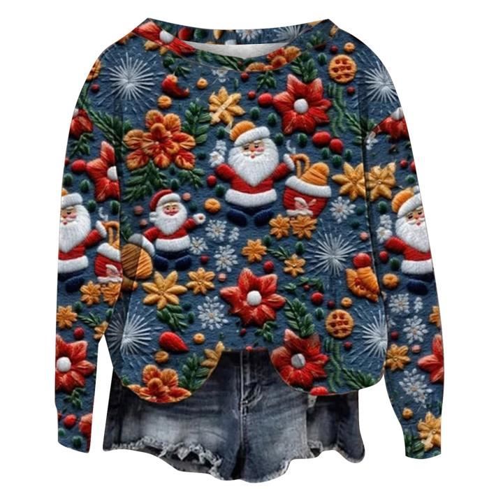 PULL CHANDAIL Pull No l Femme Imprim en 3D Manches Longues Col Rond Chic et Elegant Sweater Noel Christmas V