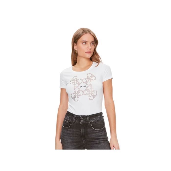 T shirt Guess Femme logo 4G Blanc Coton Blanc Cdiscount Pret a Porter
