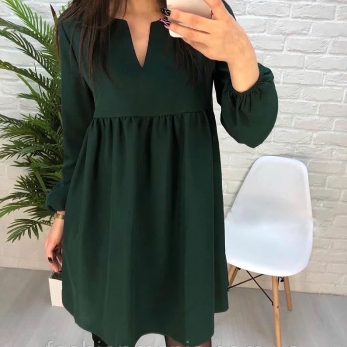 Robe Décontractée Femme Manches Longues - Rayon Vin Rayé - Col V - Taille S à 2XL