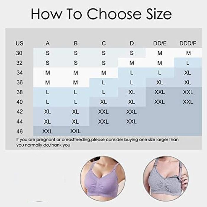 Angelhood Lot de 2 Soutien-gorge d'allaitement grossesse sans fil Taille L Gris Lavande pour femme