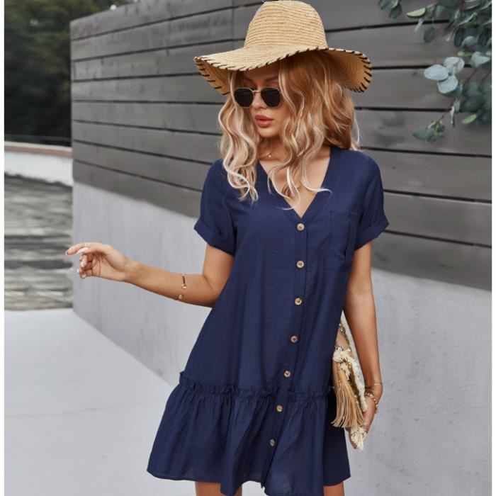 2021 nouvelle robe d'?�t?� ?� manches courtes a - dress Bleu - Cdiscount Pr??t-?�-Porter