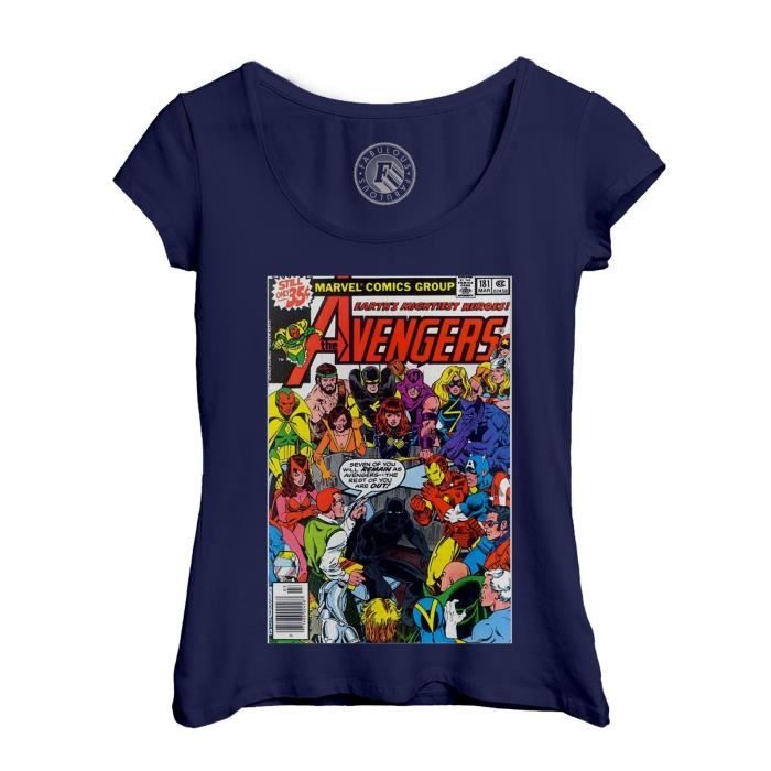 T shirt Femme Col Echancr Bleu Avengers Marvel Couverture BD