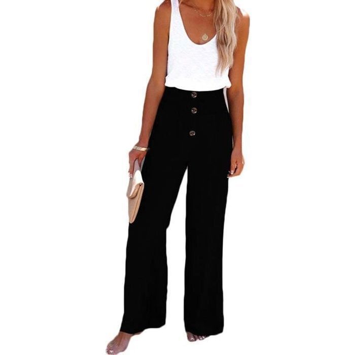 Pantalon Fluide Femme Taille Haute Ete Confortable Elastique Coton Lin Pantalon Leger Sport Ample Pantalon de Travail Noir