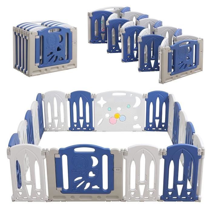 NAIZY Parc bébé Plastique 16+2 Pliable Panneaux Barrière Sécurité pour Enfants avec Panneaux d’Activité et Porte (Balu+Blanc)