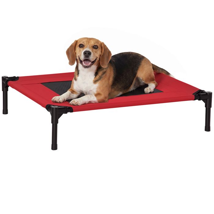Lit surélevé pour chiens - PawHut - animaux de compagnie oxford textilène micro-perforé - métal oxford - 76x61x18cm - rouge noir