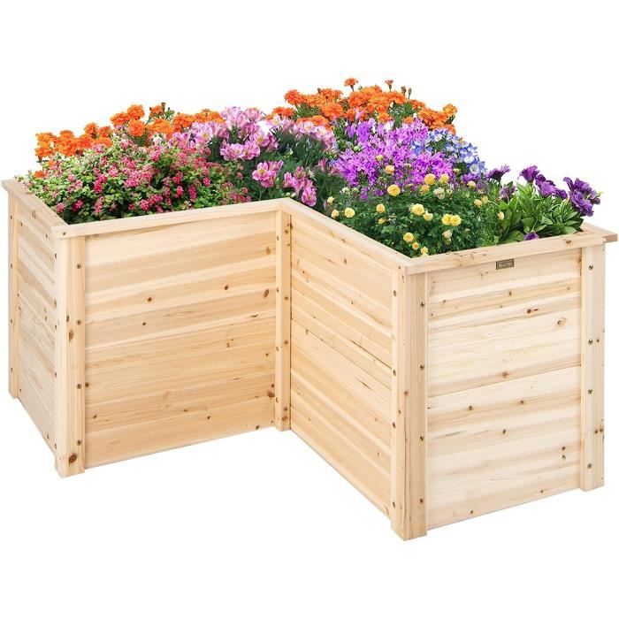 Carré Potager En Bois De Sapin Sans Fond RELAX4LIFE 240x60x25 Cm - Jardinière Surélevée Pour Légumes, Fleurs Et Fruits