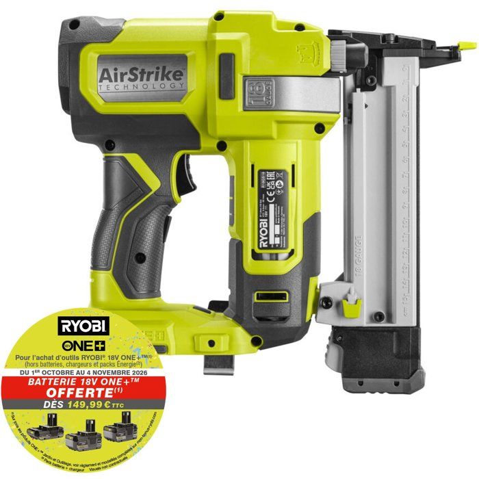 Ryobi Agrafeuse à air comprimé 18V avec 500 agrafes sans batterie ni chargeur R18GS18 0
