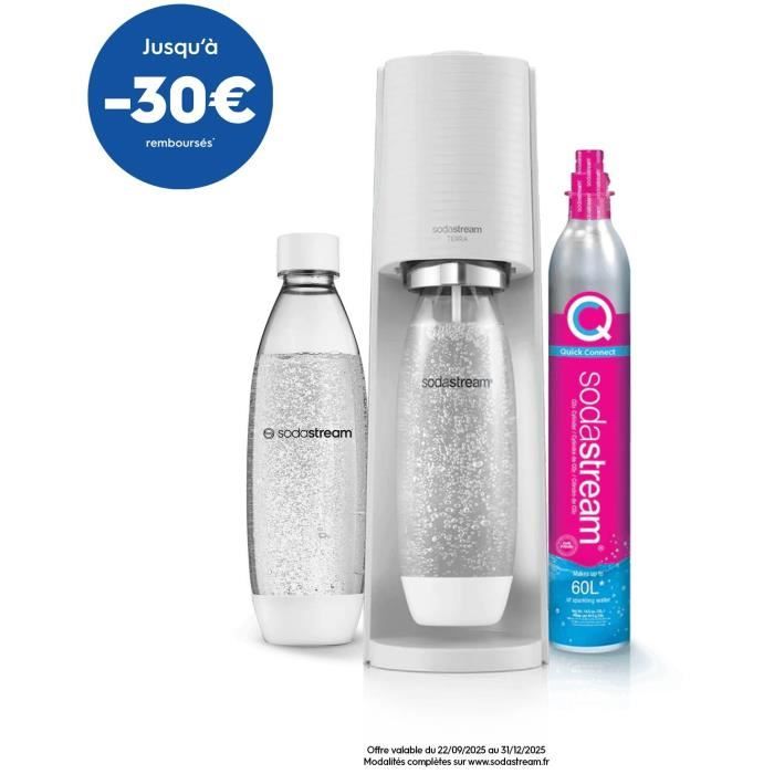 SodaStream TERRA Machine à Eau Pétillante -Pack 2 Bouteilles 1L Compatible Lave-Vaisselle + 1 Rechar
