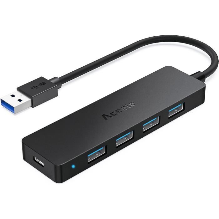 Aceele 5-Port USB 3.0 Ultra Fin Data Hub avec Port d'alimentation