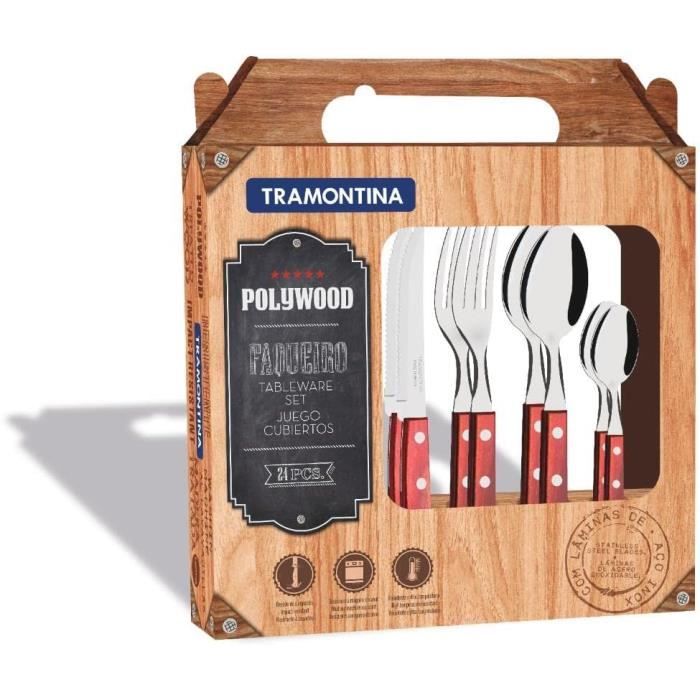 Ménagère 24 Pièces Tramontina - Manche Technobois, Acier Inoxydable AISI 420 - Garantie 5 Ans