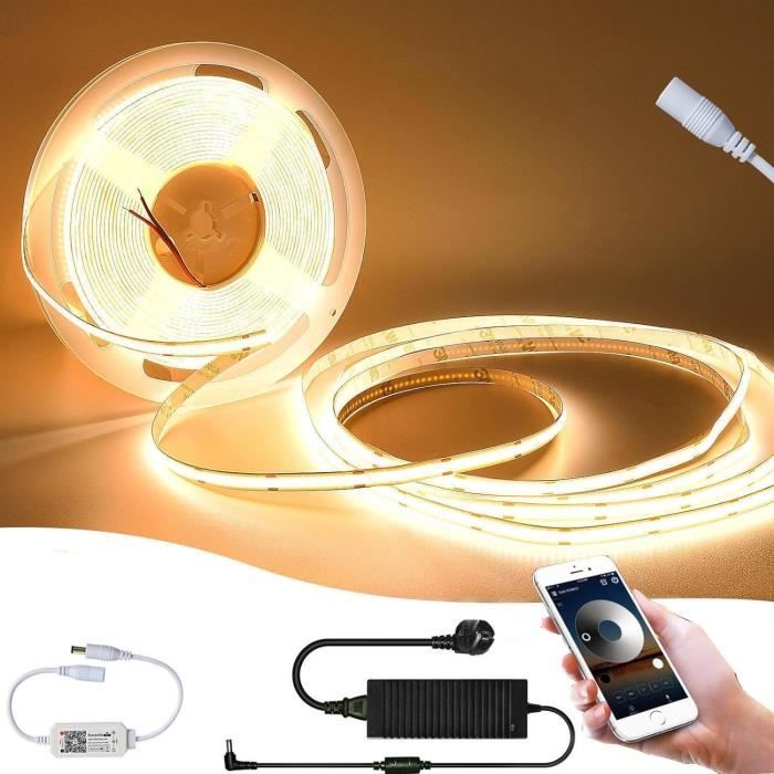 5M Wifi COB RGB LED Ruban Led Chambre 576led/M 12V dimmable Led Strip avec télécommande, bande