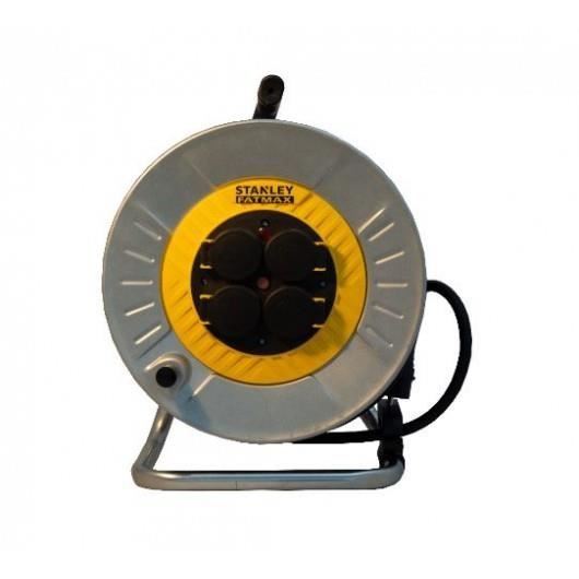 STANLEY 6324 Enrouleur prolongateur 40m H05VV F 3*1.5 mm2 Tambour en métal IP44 équipé d'un disjoncteur thermique