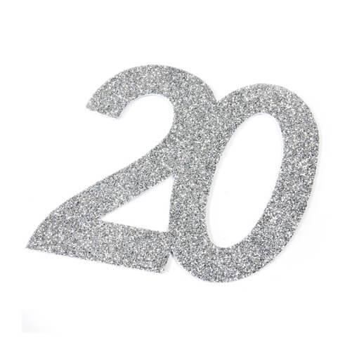 R Dec754 Chiffre Anniversaire Autocollant Paillete Argent 20 Ans