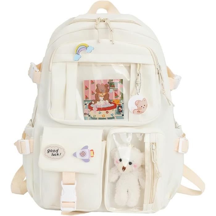 Sac à Dos Kawaii 5 Pièces avec épingle Et Accessoires Sac à Dos Mignon pour Adolescentes Grande Sac à Dos Kawaii 5 Pièces avec épingle Et Accessoires Sac à Dos Mignon pour Adolescentes Grande