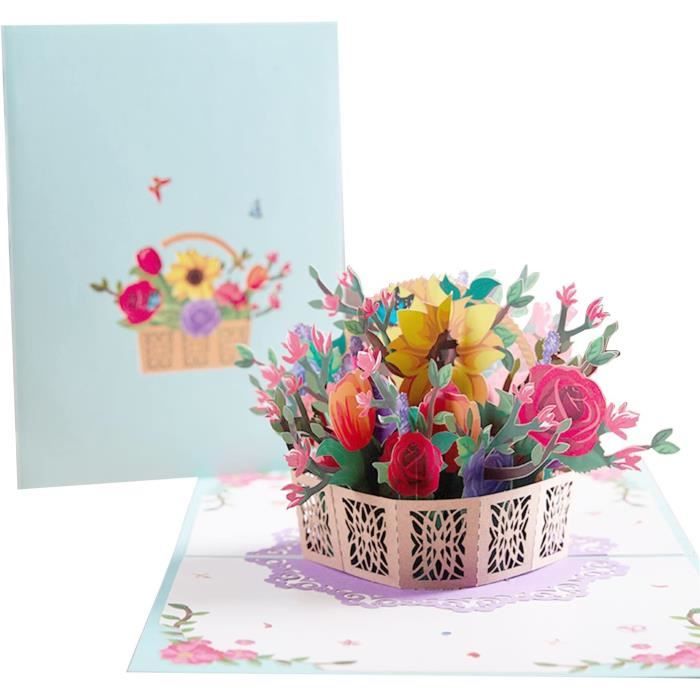 Carte Pop-Up 3D Bouquet De Fleurs - Animation Surprise, Effet Wahou Garanti - Avec Enveloppe