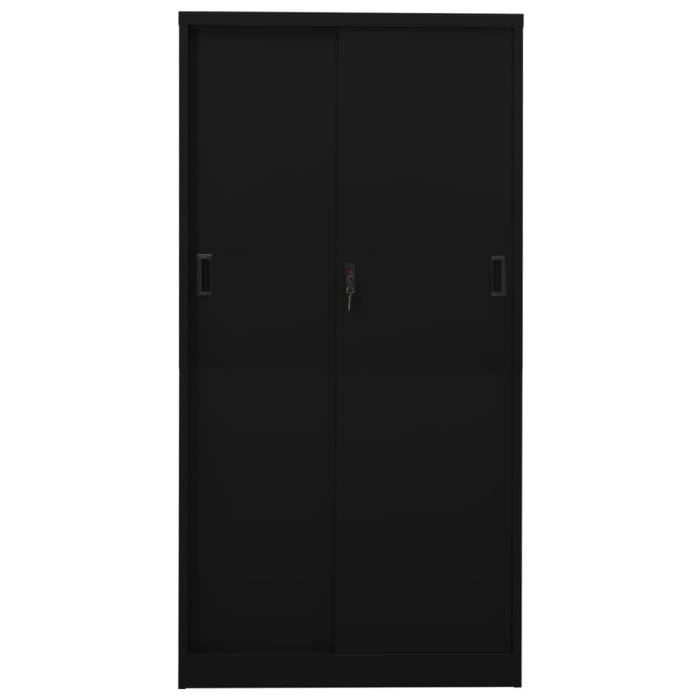 YESM Armoire de bureau avec porte coulissante Noir 90x40x180cm Acier