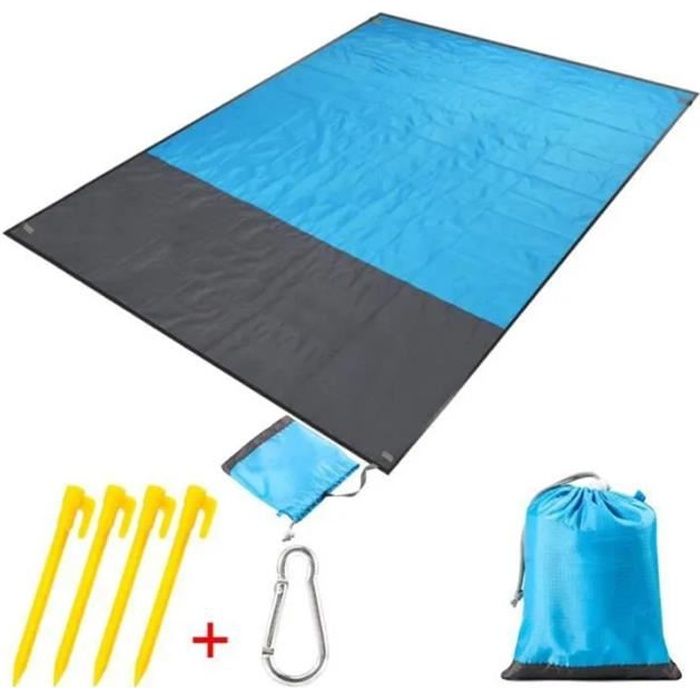Tapis De Plage COVACURE 210×200 Cm – Anti-sable, Imperméable, 0,38 Kg, Avec Piquets Et Poche Zippée, Pour 4 à 6 Adultes