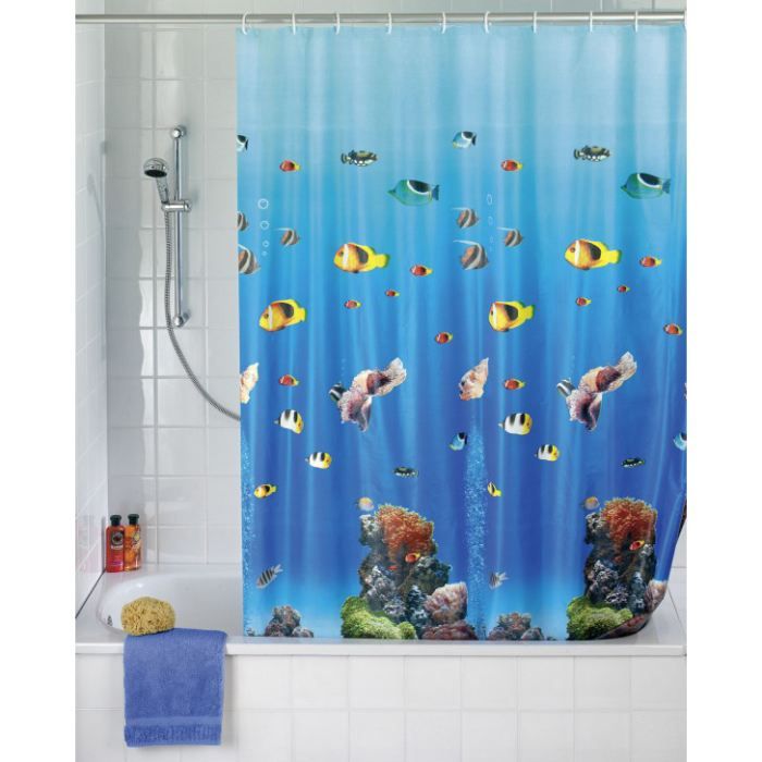 WENKO Rideau de douche Brasil corail 200 x 180 cm avec 12 anneaux pour rideau de douche entretien facile Imperméable à l/'eau Rouge corail Polyéthylène
