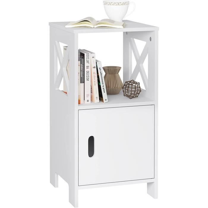 WOLTU Table de Chevet Étroite 30x30x60cm avec 1 Casier Ouvert et 1 Compartiment avec Porte Chevet de Lit Moderne Blanc TSR166ws
