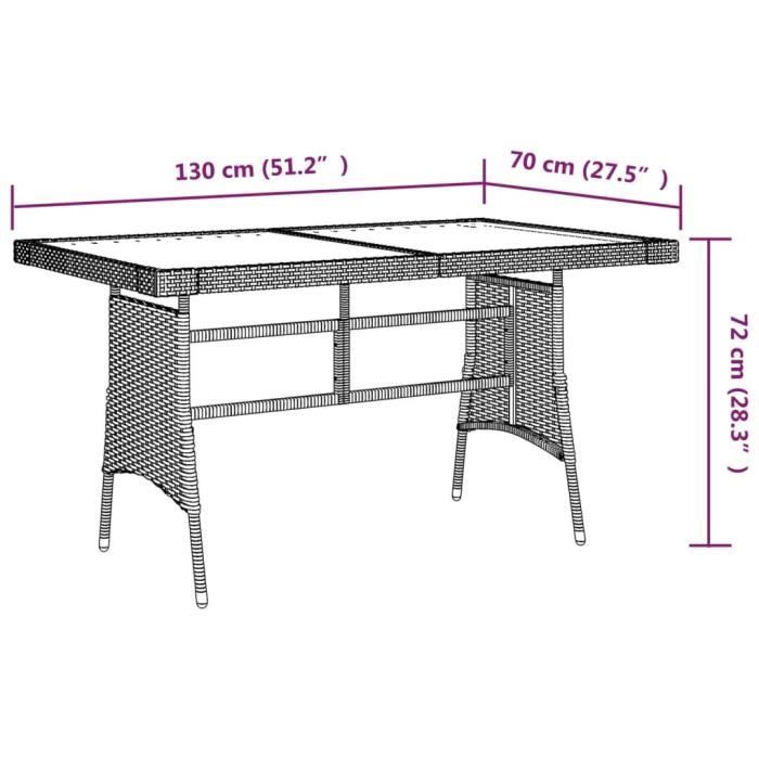 table de jardin en résine tressée et acacia - noir - 130x70x72 cm - yosoo