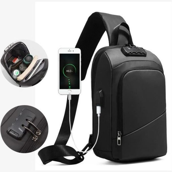 Sacoche Homme Bandouliere, Sac à Poitrine Avec Chargement USB, Sac à