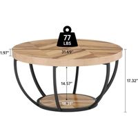 Tribesigns Table Basse Ronde 80 Cm - Base Cannelée, Plateau épais 5 Cm, Style Minimaliste Pour Salon