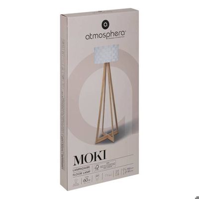 Lampadaire Moki Atmosphera - Bambou Et Blanc, H150cm - Abat-Jour Tressé, Douille E27