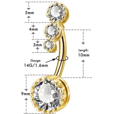 Piercing Au Nombril Acier Piercing Nombril 14G En Acier Chirurgical - Barre Courbée Cristal Pour Femme, 12mm Stérile Piercing Stérile